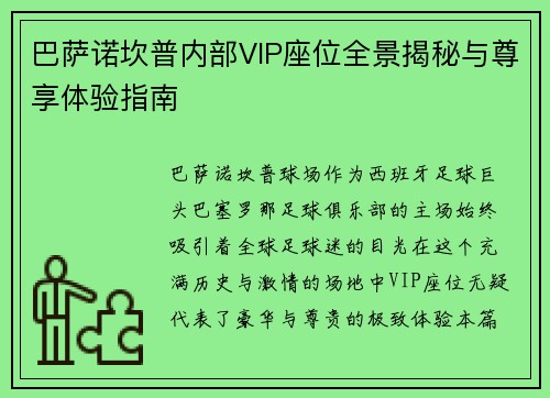 巴萨诺坎普内部VIP座位全景揭秘与尊享体验指南